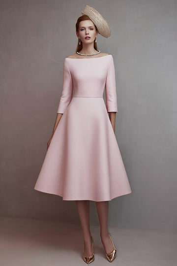 A Line Pink Boat Neck Midi Dress